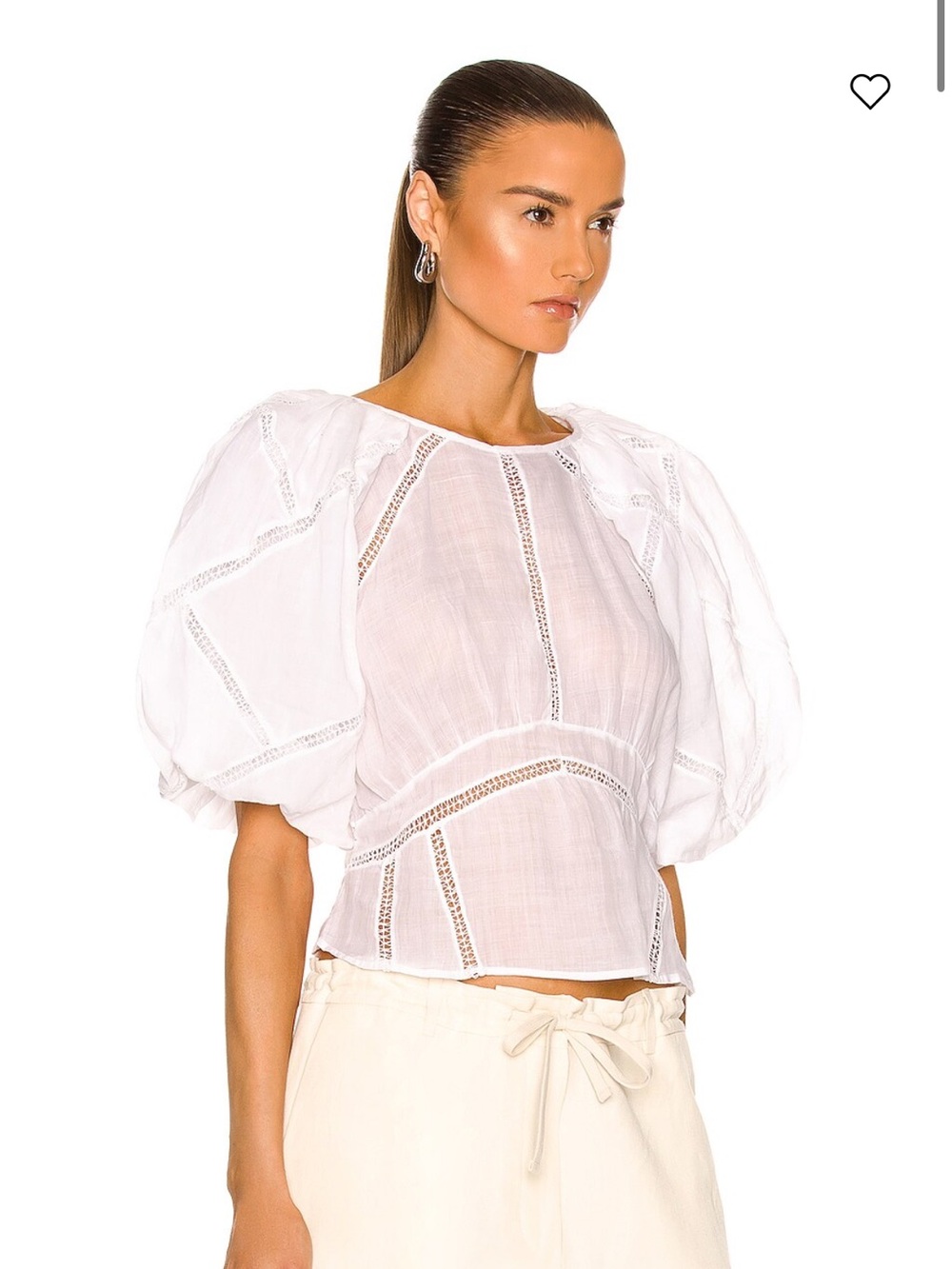 FRAME Inset Lace Puff Sleeve Top Large